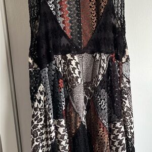 Violetruby Patchwork Lace Maxi Vest in Black, White & Brown